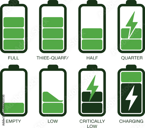 Battery level icons for different charge statuses Vector