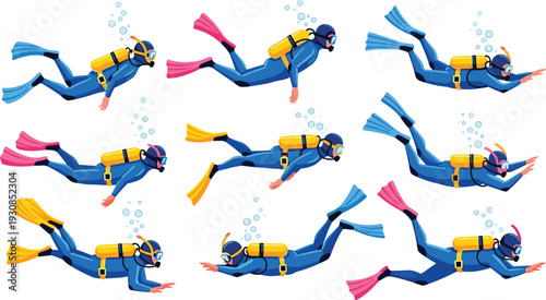 Divers Underwater Scene Exploration Vector Art Commercial Use