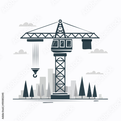 Tower crane construction site cityscape illustration.