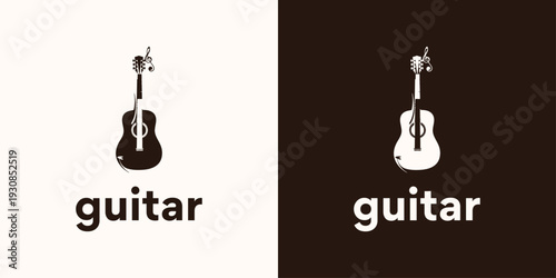 Elegant and minimalist vector logo featuring a classic acoustic guitar, perfect for music schools, bands, or artistic branding projects. Clean, scalable design for creative visual identity