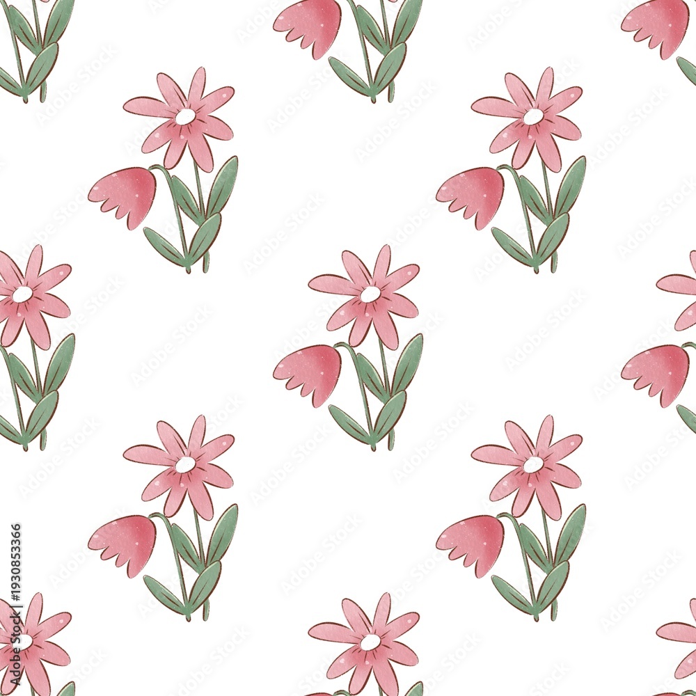 Obraz premium seamless pattern with cartoon flowers. hand drawing. design for fabric, print, textile, wrapper