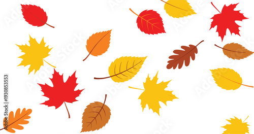 Scattered colorful fall leaves vector illustration with dynamic seasonal arrangement