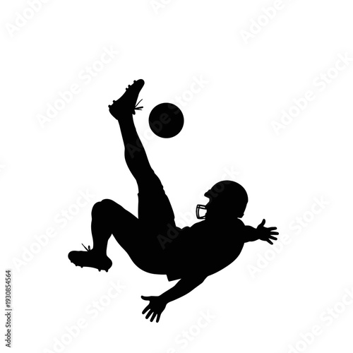 Silhouette of a football player performing a bicycle kick during a dynamic game moment.