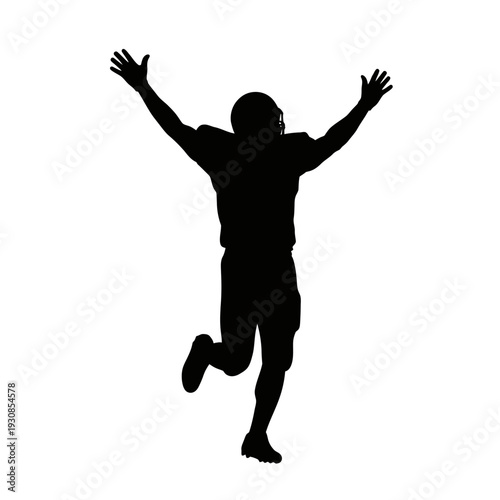Silhouette of a person jumping with arms raised in mid-air, a dynamic expression of joy and movement.