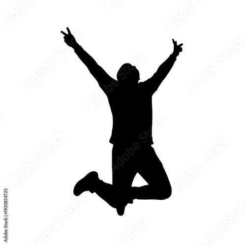Joyful silhouette of a person leaping in celebration and motion.