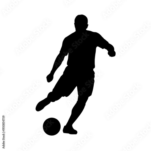 Silhouette of a soccer player kicking a ball in dynamic motion.