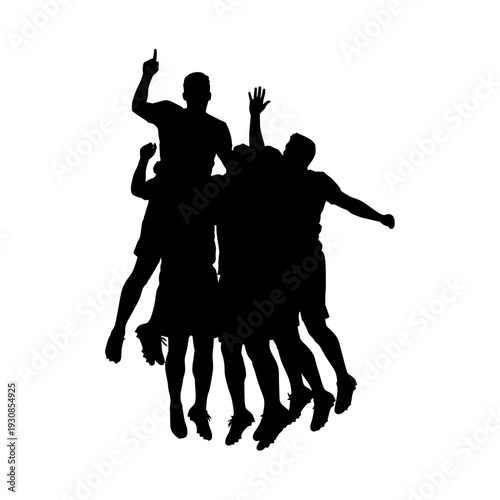 Group of Friends Celebrating in Midair Silhouette.