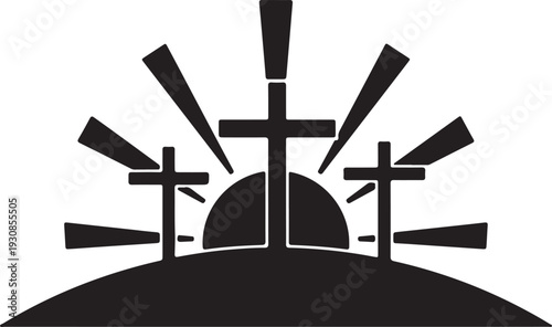 Mobilehree Crosses on Calvary Hill Silhouette for Good Friday and Easter Sunday