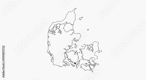 Denmark Country Map Outline with Administrative Divisions on Isolated White Background