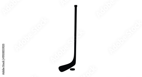 A simple black silhouette of a hockey stick on white background
