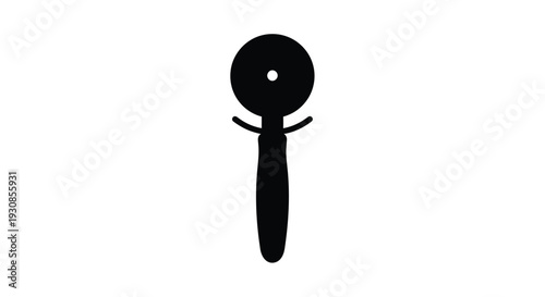 Simple black silhouette of a pizza cutter against a white background