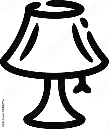 Drawn table lamp with a flared shade and curved base is represented by a thick black outline.