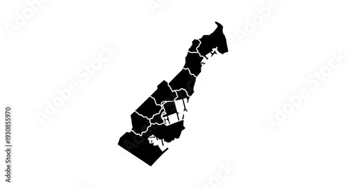 Montenegro Map Silhouette with Administrative Divisions on Isolated White Background