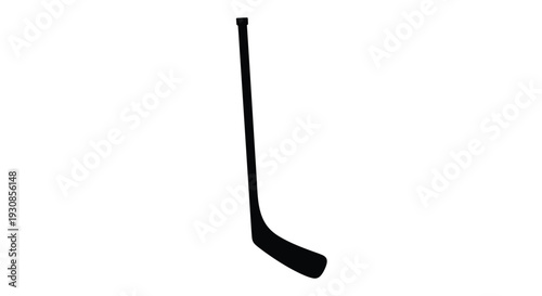 A simple black silhouette of a hockey stick against white background