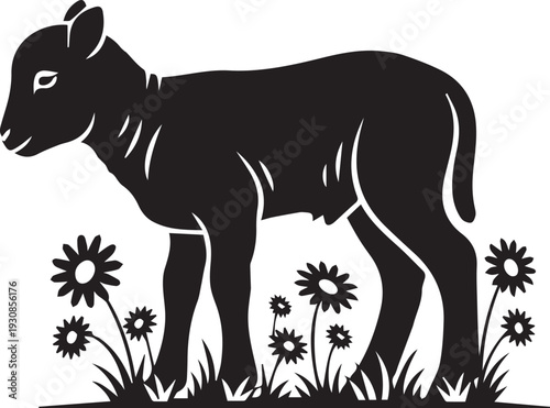 MobileEaster Lamb Silhouette Standing in Spring Flower Meadow Garden Scene