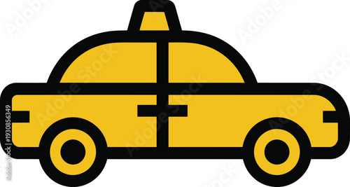 Yellow taxi cab vehicle icon is isolated against a plain white background for transportation graphics.