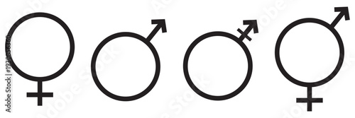 Gender symbol set. Sex genders. Gender vector icons. Male, Female, Gay, Lesbian, Bisexual, Transgender, Hetero, Non-Binary, Intersex. Gender silhouettes.