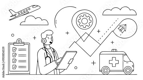 Medical professional navigating emergency response with technology and transportation