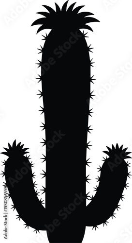 Black Cactus Silhouette with Prickly Thorns and Desert Flowers Isolated on White Background for Southwest Nature Decor Wild West Landscape and Succulent Plant Graphics