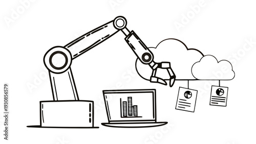 Robotic arm transferring data from laptop to cloud storage