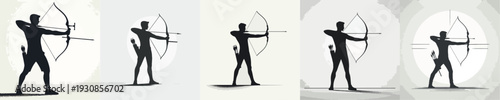 Silhouette Vector Illustration of an Athlete Practicing Archery
