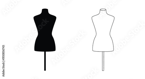 Two dress forms one black and one white depicted as a silhouette