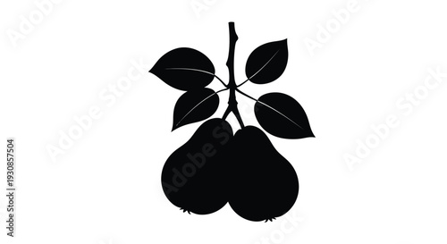 Black silhouette of pears with leaves on a branch simple design silhouette