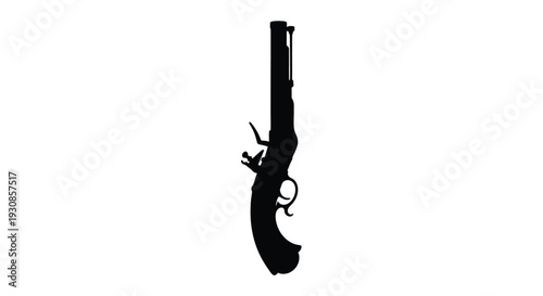 Vintage flintlock pistol depicted in a stark black silhouette