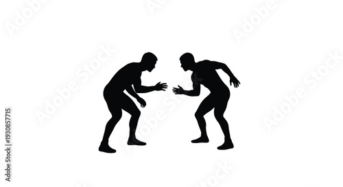 Two figures engaged in a dynamic confrontation captured as a silhouette