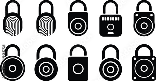 Lock Closed Collection Silhouette Icon Set Closed Padlock Typography Silhouette Icon Pack