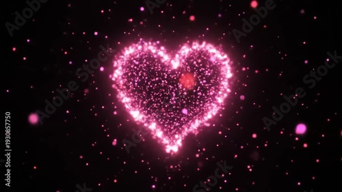 Glowing Pink Heart Shaped Particles Animation.
