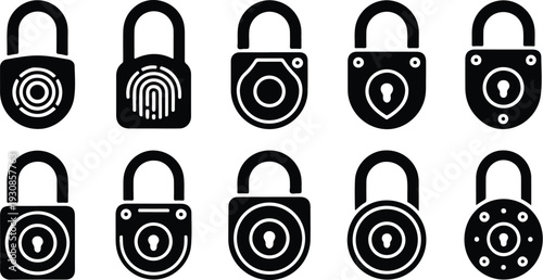 Lock Closed Collection Silhouette Icon Set Closed Padlock Typography Silhouette Icon Pack