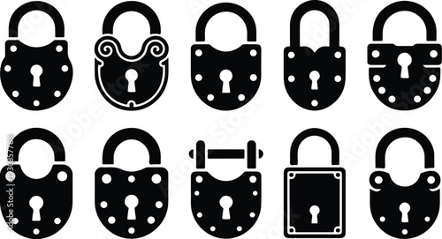 Lock Closed Collection Silhouette Icon Set Closed Padlock Typography Silhouette Icon Pack