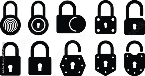 Lock Closed Collection Silhouette Icon Set Closed Padlock Typography Silhouette Icon Pack