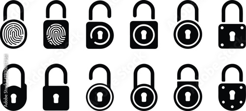 Lock Closed Collection Silhouette Icon Set Closed Padlock Typography Silhouette Icon Pack