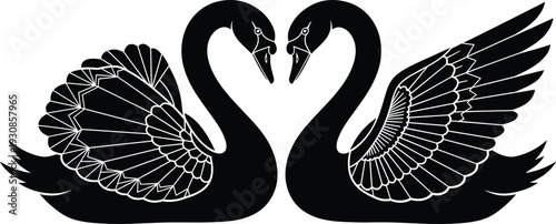 Swan Couple Silhouette Forming Heart Shape Romantic Birds Love Symbol Elegant Wildlife Vector Illustration Isolated Design Element