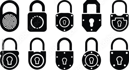 Lock Closed Collection Silhouette Icon Set Closed Padlock Typography Silhouette Icon Pack