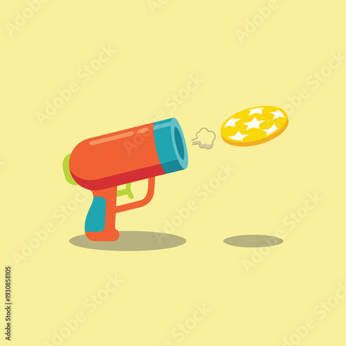 Cartoon Water Gun Shooting a Flying Disc.