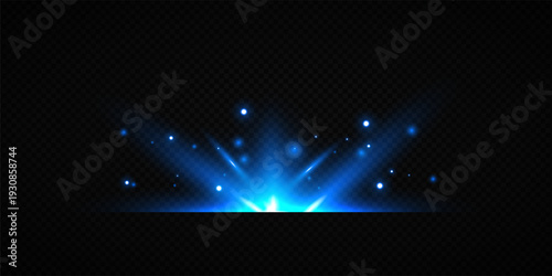 Colorful Star Light Effect Collection with Blue, Golden, and Yellow Glowing Starlight Sparkle Rays and Lens Flare Illumination on Transparent Background