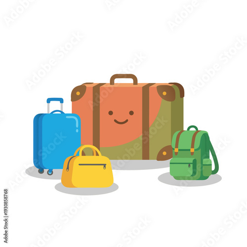 Collection of Colorful Luggage and Backpacks for Travel.