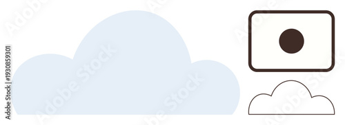 Cloud computing, data storage, digital connectivity, technology, remote access, information sharing. Simplified cloud shape with data icon in minimalistic style. Cloud computing and data storage