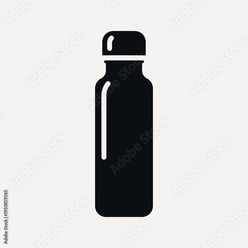 Black silhouette of a tall narrow bottle with a rounded cap on a light gray background bottle silhouette