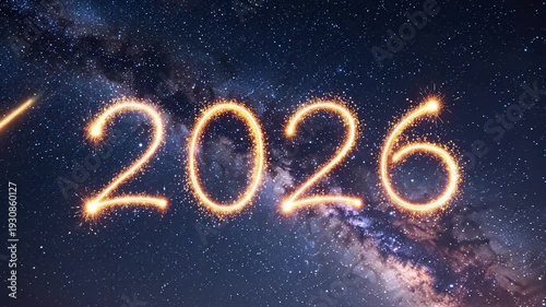 2026 numbers in sparkles against starry sky