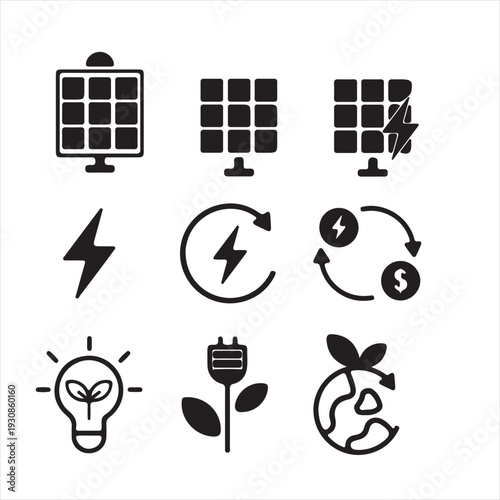 Energy icons solar wind battery plug light gas solar panel
