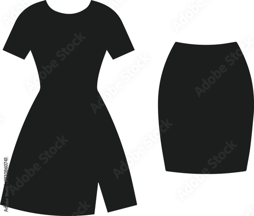 Create on clothing icons, isolated dress and skirt silhouette vector art with white background