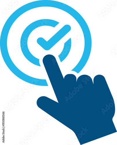Hand Clicking Check Mark Icon Blue Digital Touch Screen Approval and Selection Concept Vector Vector Illustration