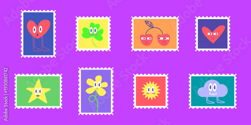 Cute Whimsical Cartoon Stamps For Kids Collection with Expressive Characters