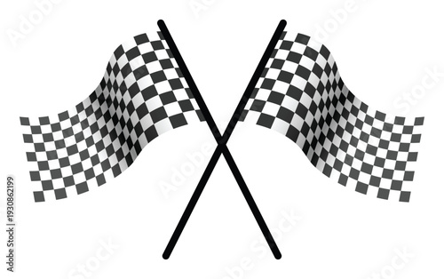 Crossed checkered racing flags isolated, realistic waving motorsport finish symbol for race event branding, championship logos and automotive competition design