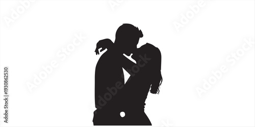 Couple Embracing at Sunset Silhouette Romance Love isolated on white background