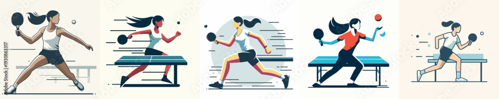 Fototapeta premium Vector Illustration of a Woman Playing Table Tennis